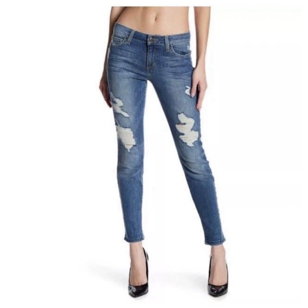 JOE'S ROLLED CROP‎ SKINNY DESTRUCTED JEANS BERDINE SZ 30 GBIBD35665 Mid Rise